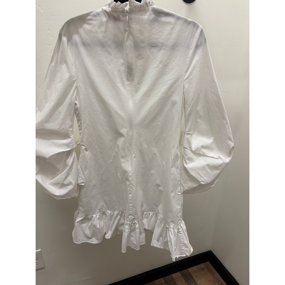 STAUD White Ruffle Neck Puff Sleeve Mini Dress with Pockets Size 2 Cottagecore